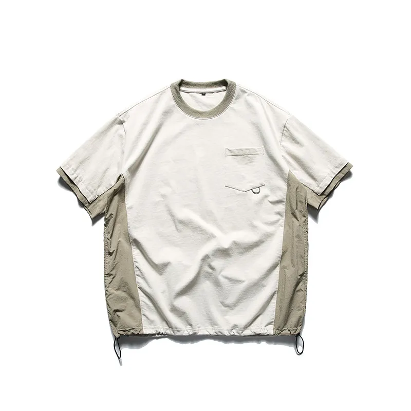 

Retro Japanese Style Color Block Short Sleeve T-Shirt Men's Summer Trendy Brand Splicing Function Design Breathable Half Slee...