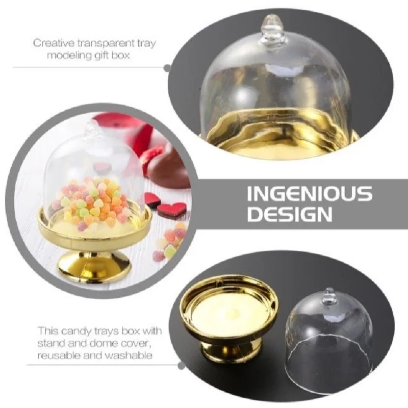 6/12pcs Mini Plastic Stand with Dome Plate Lid Box Pallet Bulk for Wedding Baby Shower Party Decoration Supplly Gift