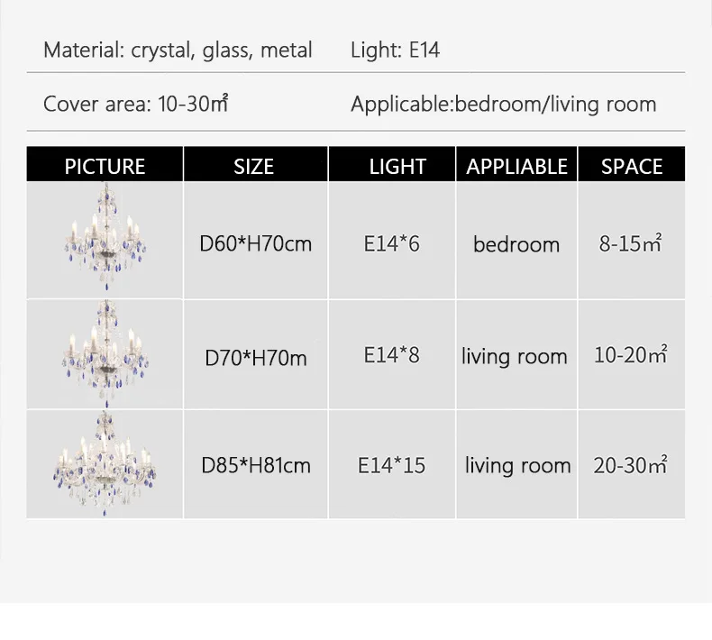 European K9 Crystal Chandelier Living Room Candle E27