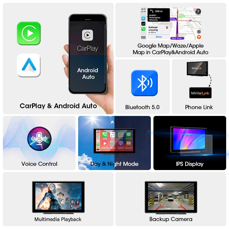 Universal Jansite 9 Inch Carplay MP5 Portable Smart Player Monitor Wireless Android Auto Dual Bluetooth Music AUX USB BT 5.0 IPS