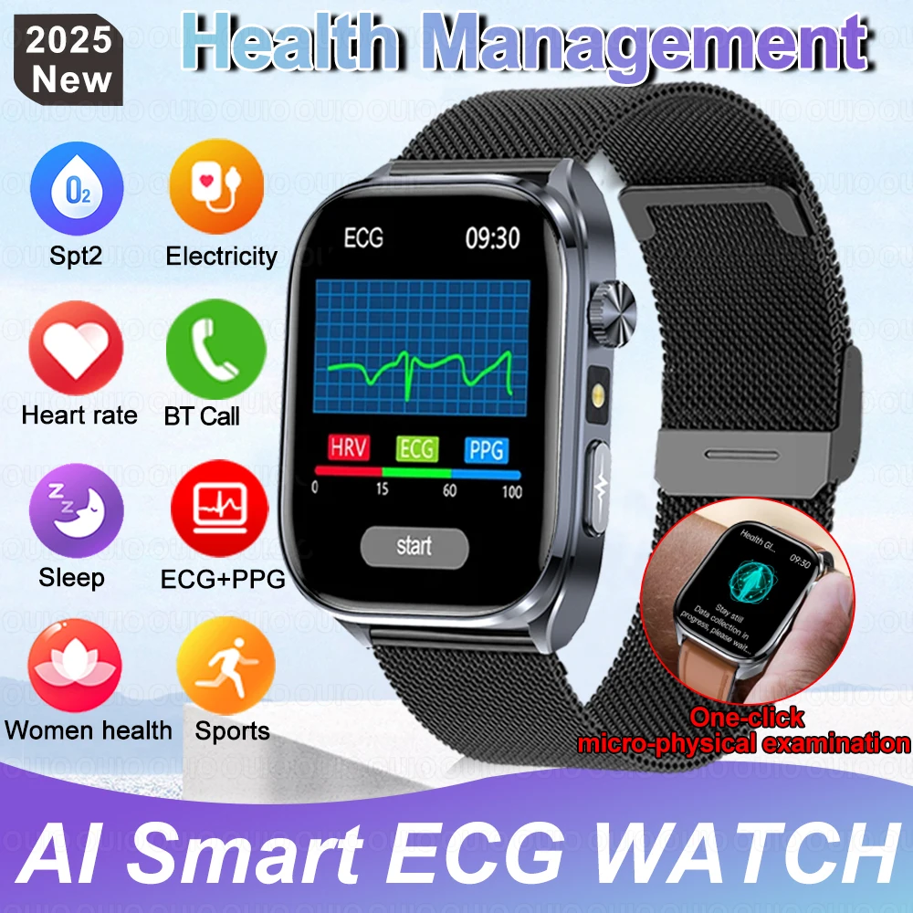 

2025 Professional Level Blood Lipid Smart Watches Blood Pressure Uric Acid ECG Body Temperature LED BT Call Health SmartWatch