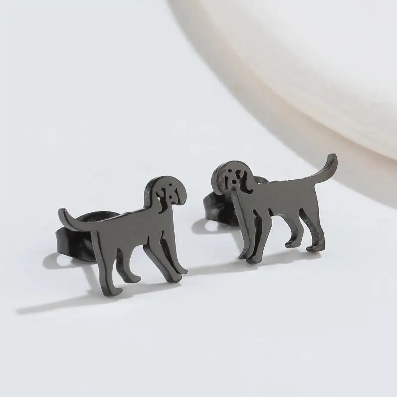 Jisensp 1 Pair Puppy Earings Stainless Steel Hunting Dog Stud Earring for Women Creative Animal Ear Studs Jewelry Oorbellen