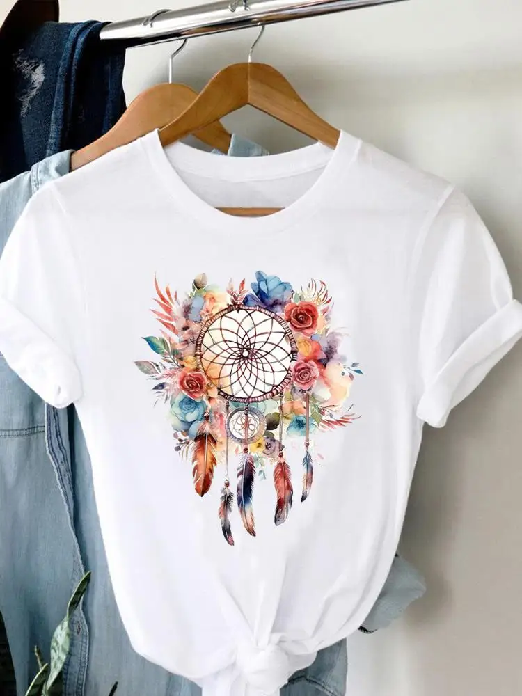 

Graphic T Top Lady Cartoon Women Fashion Casual Dream Web Watercolor Cute Cartoon Tshirts Tee T-Shirt Print Clothing