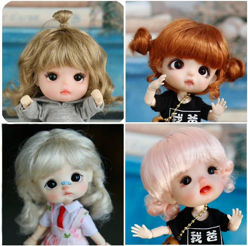 

High quality 1/8 BJD doll wig fiber Hair Bangs long curly hair straight hair double ponytail braids for 14-15cm diameter doll