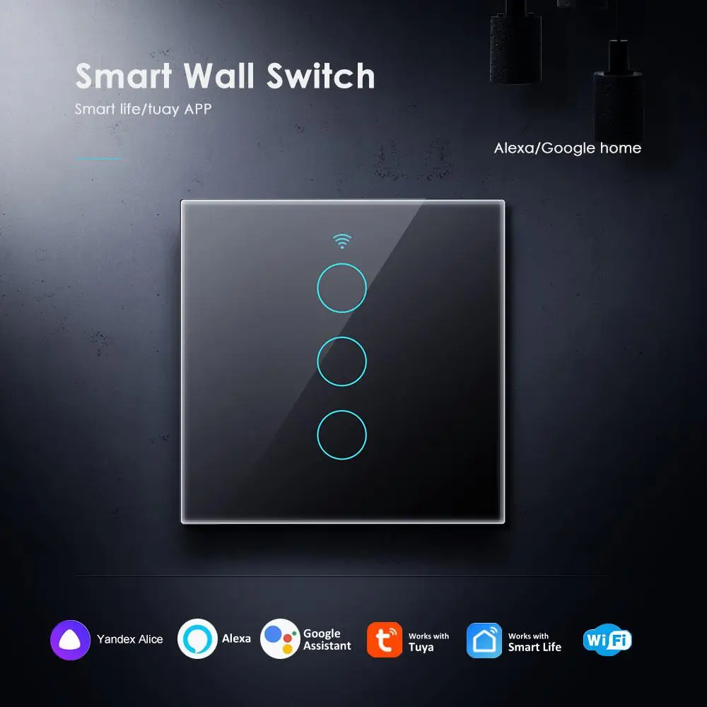 CORUI Tuya WIFI EU US Smart Touch Switch 1/2/3/4 Gang Light Switch Smart Life Remote Control Work With Alexa Google Home Alice