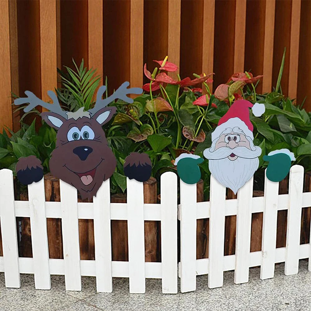 DIY Christmas Fence Peeker Decoration Cute Santa Claus Snowman Festivals Home Outdoor Garden Patio Fence Lawn Sign Decoration