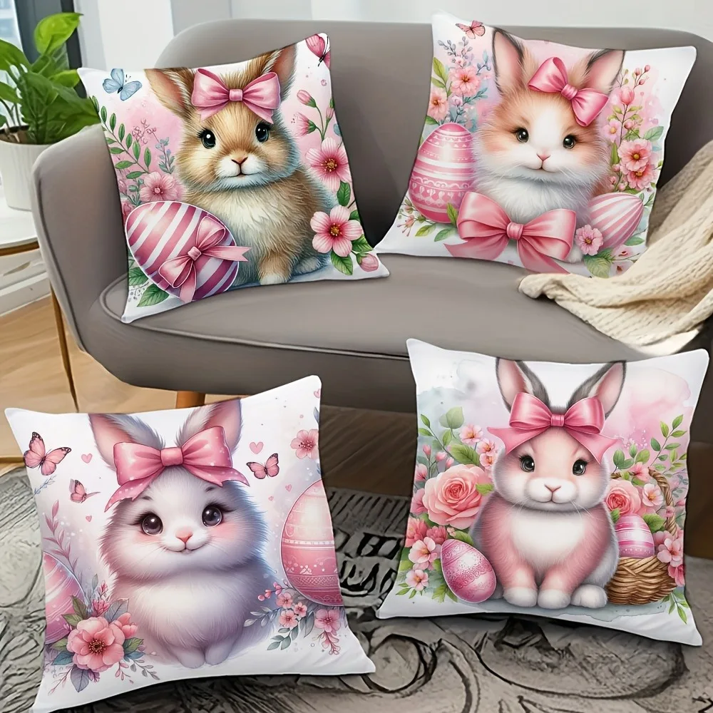 Easter bunny with bow print Nordic home decoration pillowcase holiday bedroom living room decoration polyester cushion cover