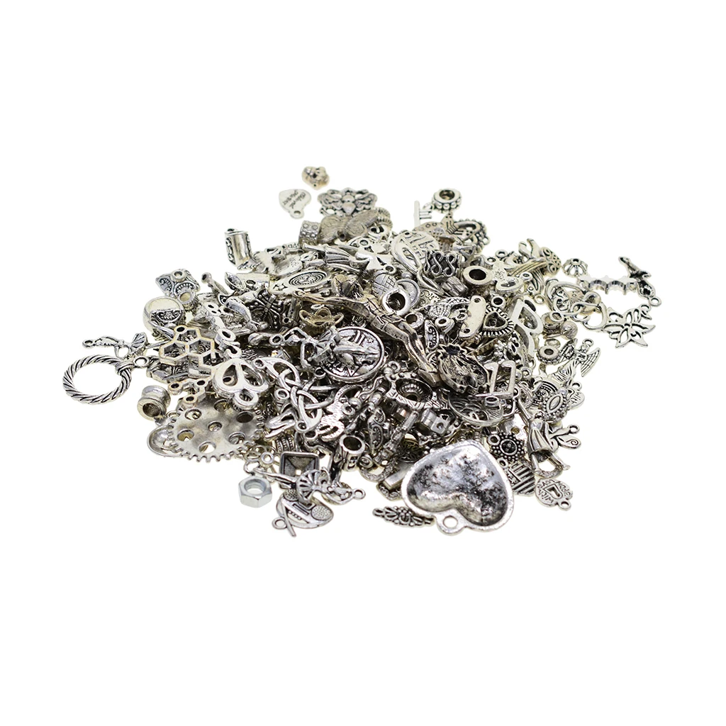 100 Grams  Charms Dangle Assortment Styles of Antique Silver Connector