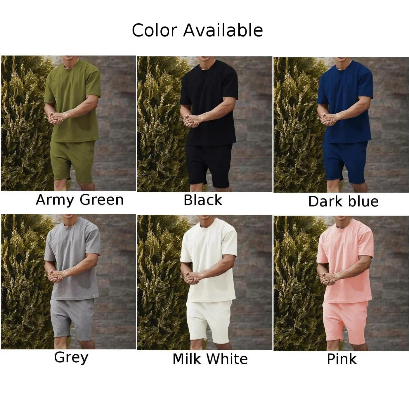 メンズ半袖Tシャツとワイドレッグショーツセット、スポーツウェア、ファッション、夏