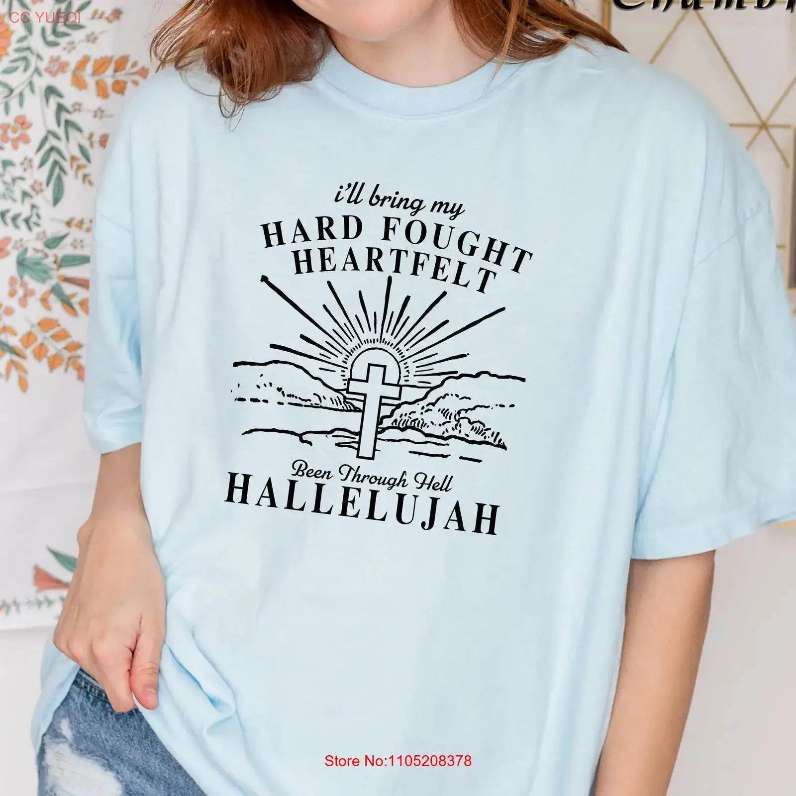 

Футболка «Я принесите мое жесткое бой» Heartfelt Been Through Hell Hall Diplomah Религиозная христианская милая вера винтажная стираная унисекс