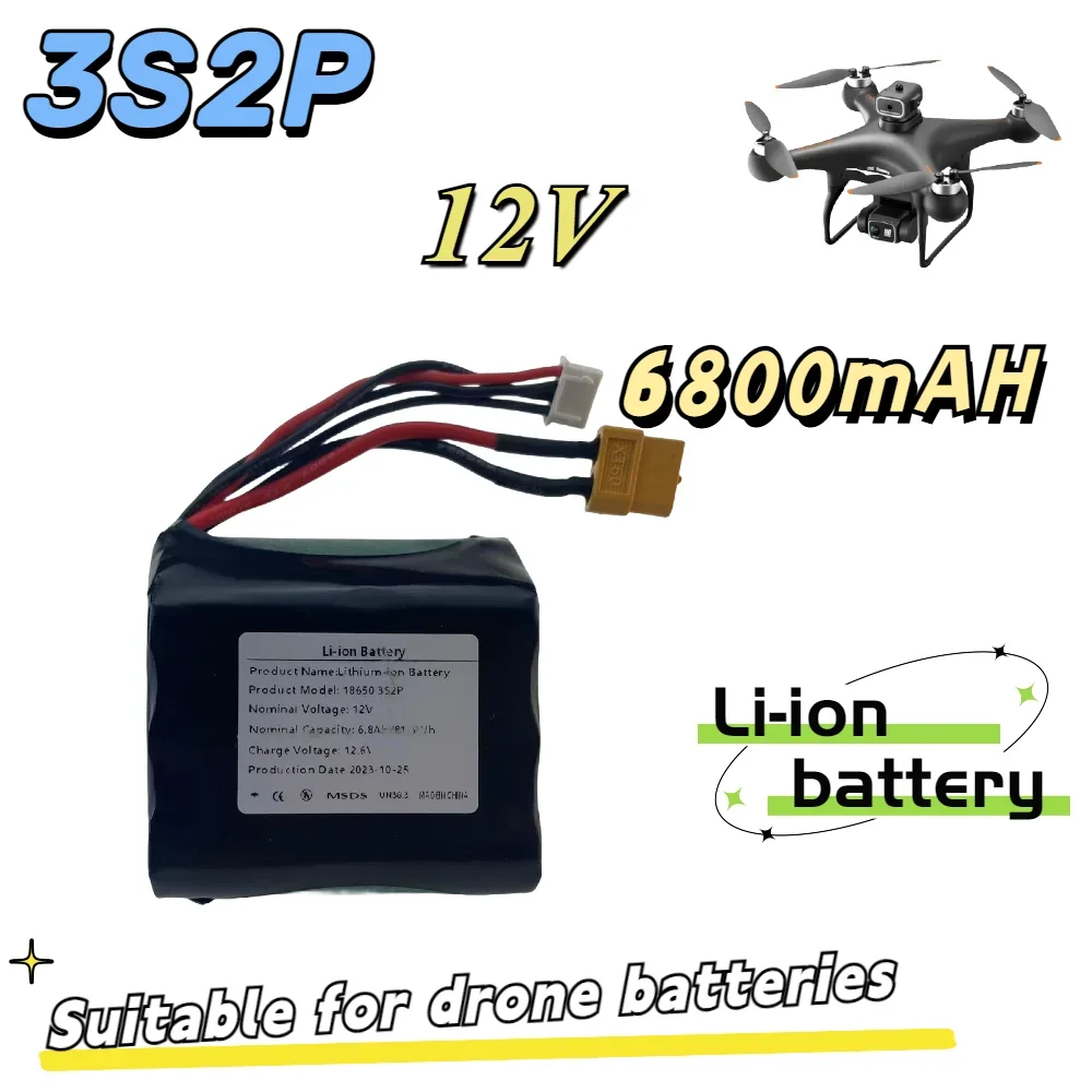 Batería de iones de litio recargable 3S2P, 12V, 6,8ah, UAV de alta capacidad, para varios aviones teledirigidos, drones, Quadrotor, XH2.54-4P, XT60