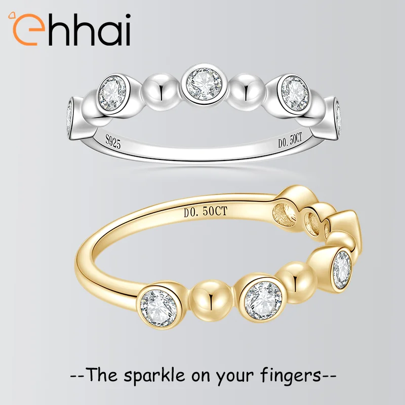 

Ehhai Round Bead D VVS1 Moissanite Interval Design Rings for Women 925 Sterling Silver Wedding Engagement Ring Fine Jewelry Gift