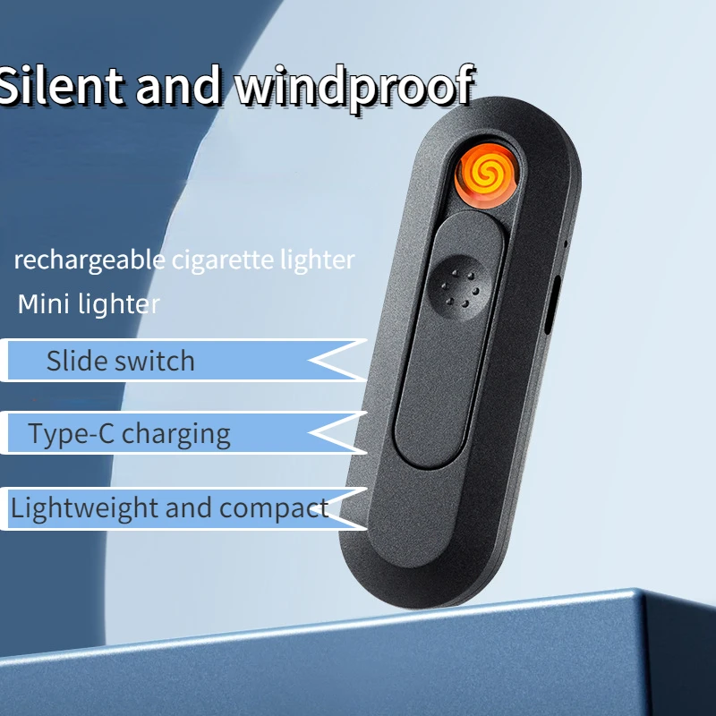 남성용 충전식 라이터 슬라이드 커버, 최신 유행 전자 발광 담배 라이터, 방풍, 창의적인 개성 점화 