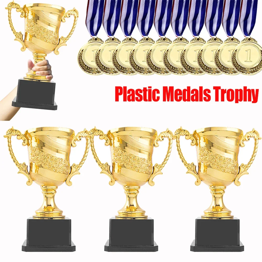 1/2Pcs Plastic Gold Winners Medals Trophy Children Game Sports Prize Awards Toys For Kids Birthday Party Favors Fillers