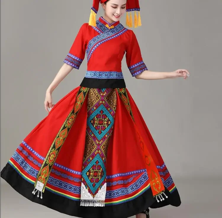 Damska odzież do tańca narodowości Miao Chińska sukienka ludowa Zhuang Blang