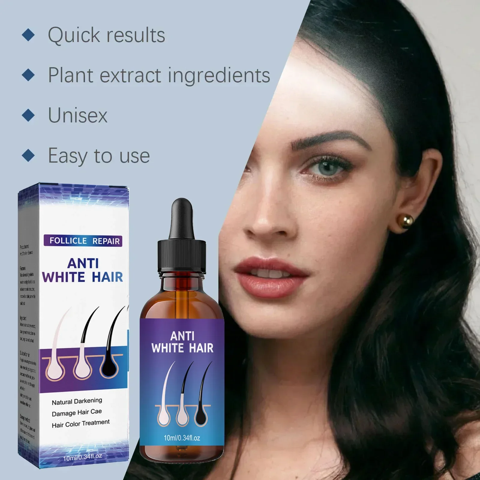화이트 투 블랙 그레이 화이트 헤어 세럼 천연 컬러 리페어 Nourishessence 남성 여성을위한 안티 그레이 케어