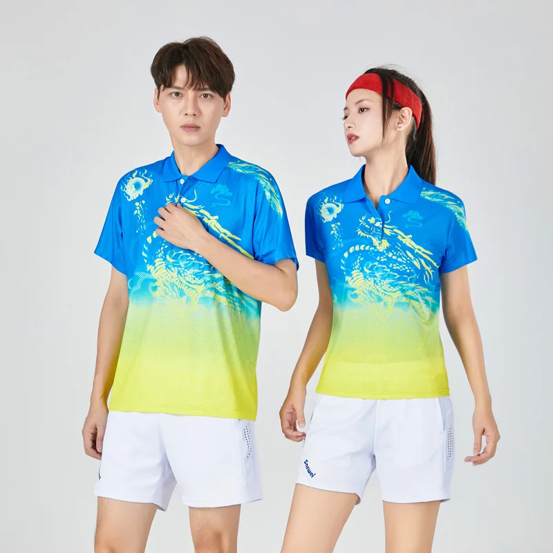 

Badminton suit, men's and women's summer sports set, badminton lapel T-shirt, training team uniform