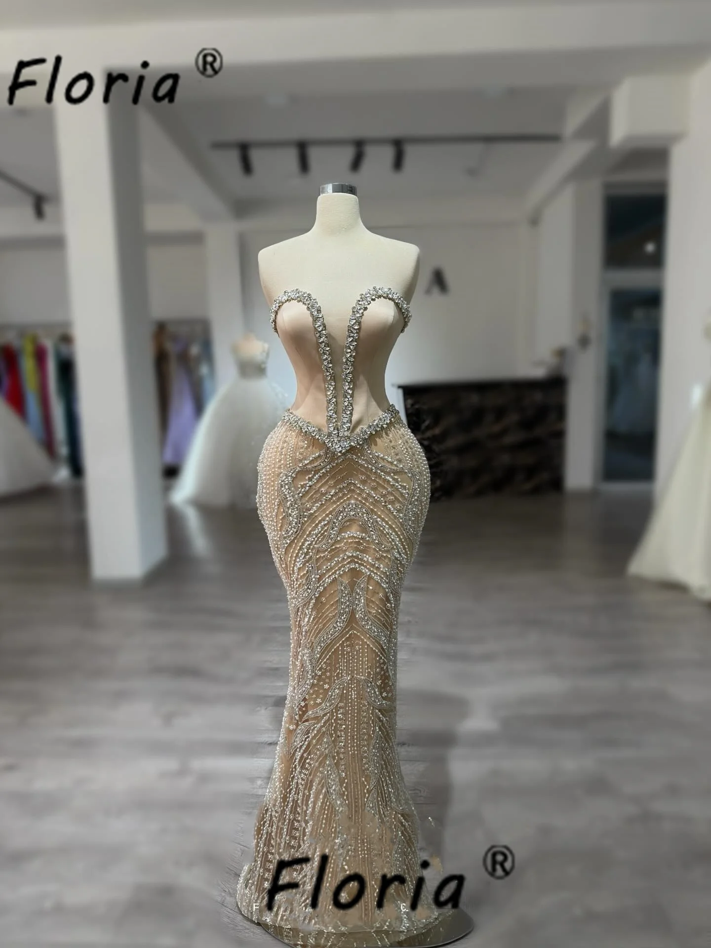 

Red-carpet Beaded Mermaid Formal Ceremony Party Dress Silver Crystal Wedding Evening Soiree Dresses Prom Event Gowns Customized