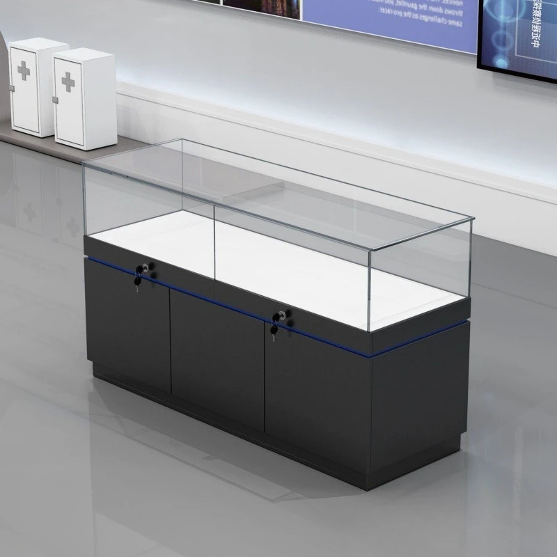Shopping mall exhibition hall glass display cabinet jewelry mobile phone counter museum sample display cabinet pull-out counter