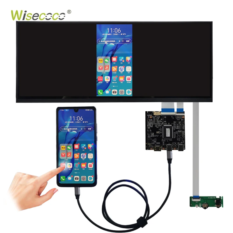 Wisecoco 12.3 Inch Stretch Tft Lcd Display Replacement 2400*900 Stretched Bar Screen with Full-Featured USB-C Function