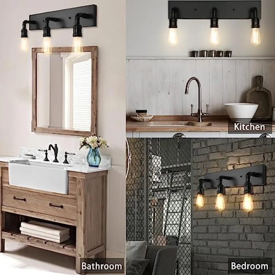 Bathroom Vanity Light Fixture, Farmhouse Water Pipe Wall Sconce for Powder Room, Industrial Wall Light for Dressing Room, Bedro view 6