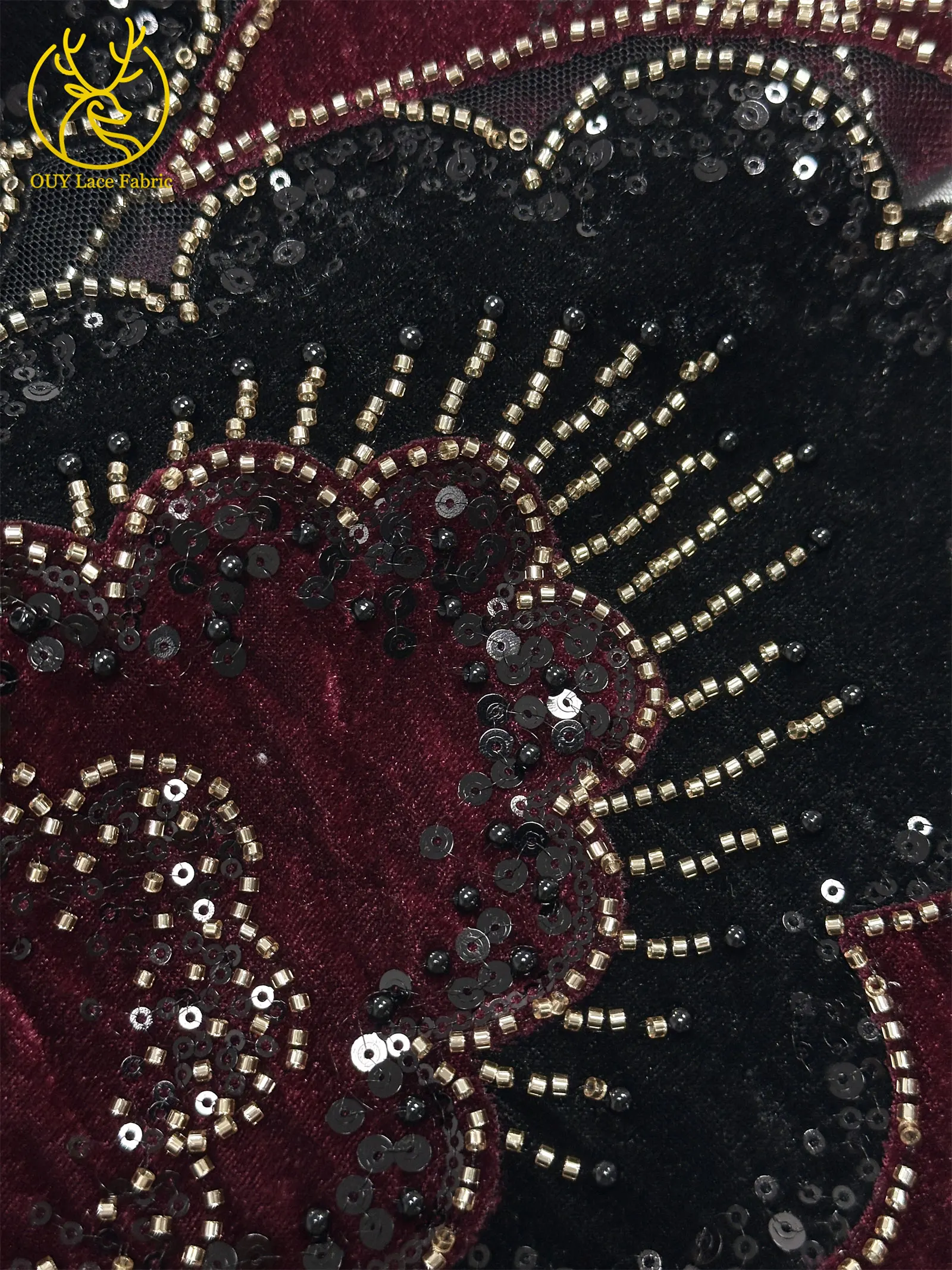 Neuester Samt-Blütenblatt-Pailletten-Spitzenstoff 2026 Hochwertiger afrikanischer Perlen-Tüll-Spitzenstoff für Hochzeit, Party, Kleid, Nähmaterial – Detail 22