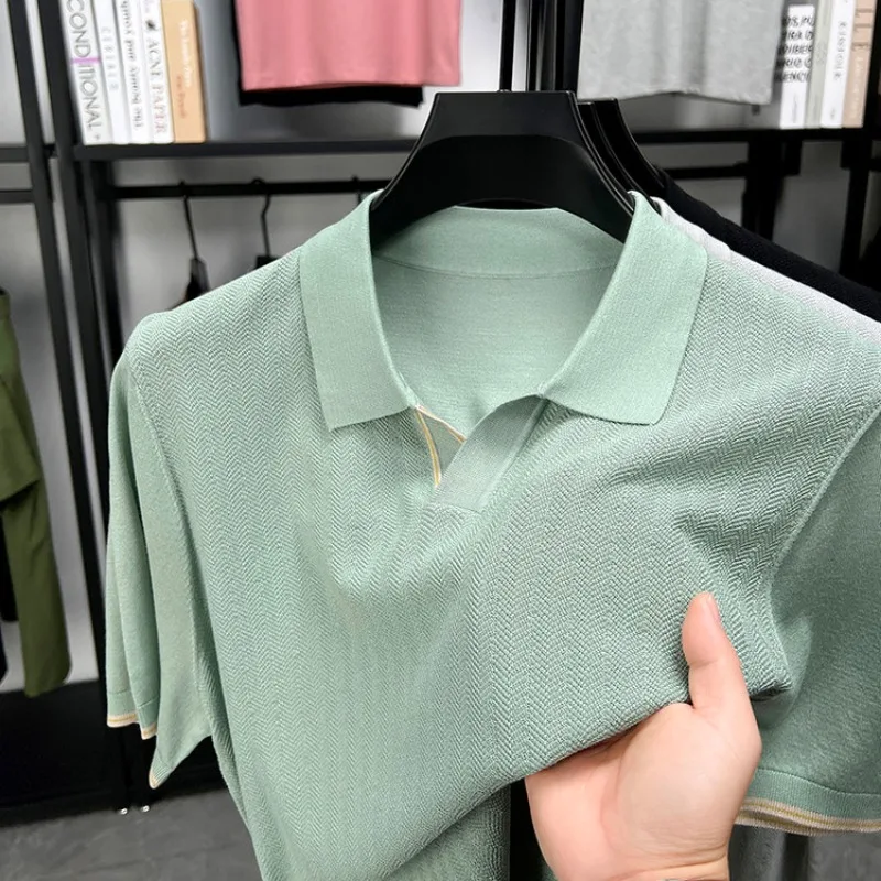 Men's Polo Shirts T Shirt Breathable Luxe Silk Blend Old Money Short Sleeve Casual Summer Knitwear