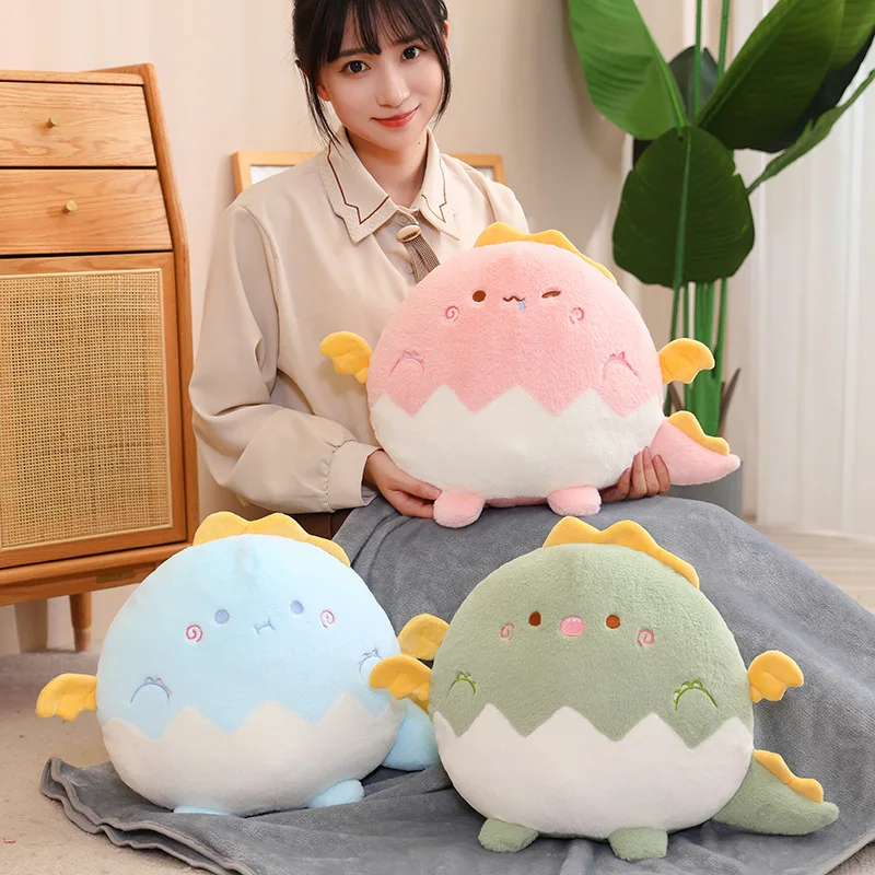 Coussin en peluche de dinosaure Kawaii, coquille d'œuf, animaux doux, gros dragon rond, coussin de canapé au beurre, jouets mignons, décoration d'intérieur