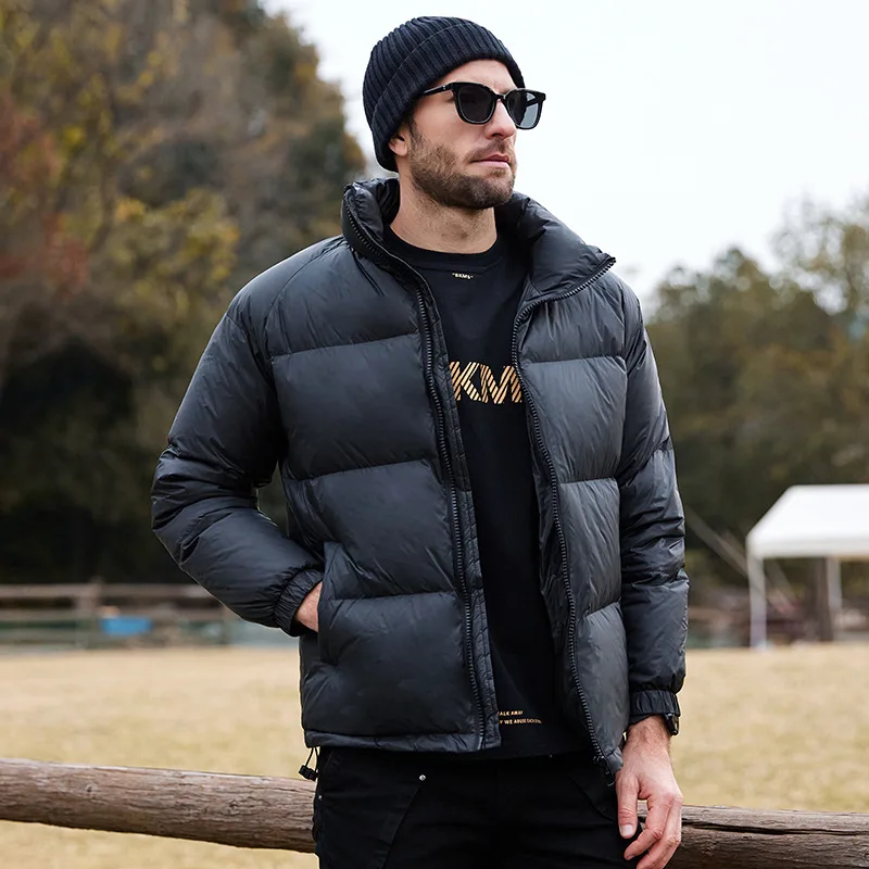 

Winter Jacket Man High Street Stand Collar Men Down Outerwear Simple Solid Color Long Sleeve Zipper Windproof Warm Male Coat