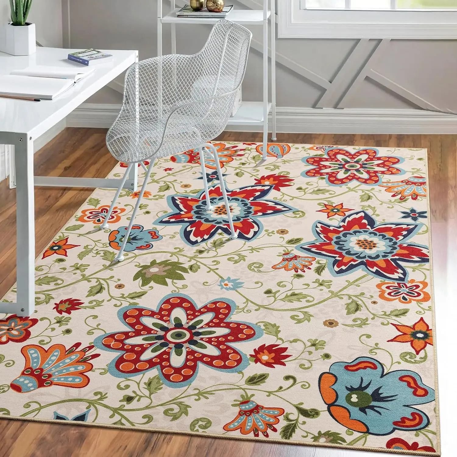 NOAHAS Floral Black Rug for Bedroom Washable Rugs Non-Slip Soft Living Room Area Rug Stain Resistant Throw Entryway Indoor Rugs 3