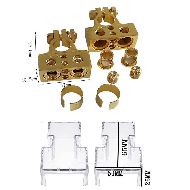 0/2/4/8/10 Gauge Positive Negative Car Battery Terminal ConnectorsCar Modified Battery Head 2Pcs With 2 Clear Covers Shims