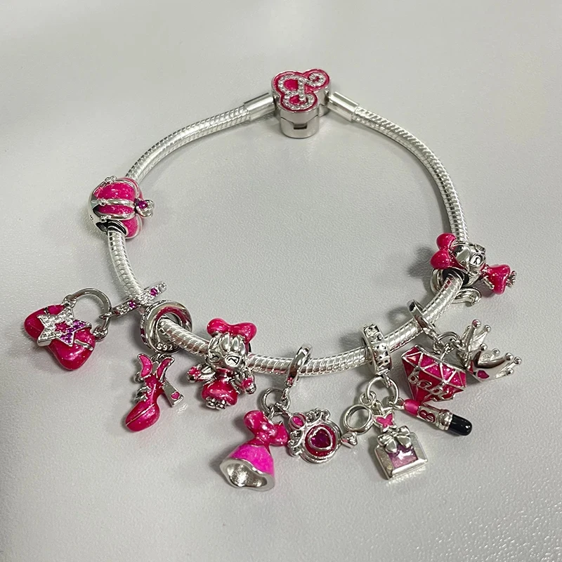 Zapatillas de cristal de Plata de Ley 925, colección rosa, cuentas de estilo para chicas adolescentes, pulsera Original Pandora, Gif DIY