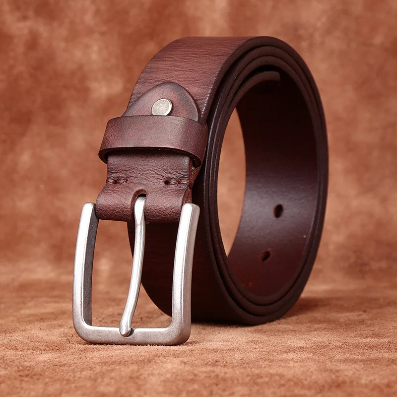 Matte Stainless Steel Buckle Belt, Men's Leather Top Layer, Cowhide, Retro, Simple, Fashionable And Versatile Jeans Belt