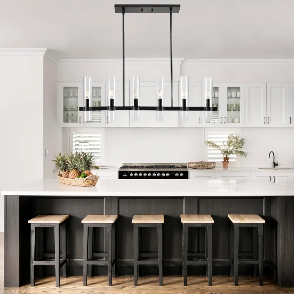 Modern 6-Light Linear Chandelier in Coal Black Finish 36