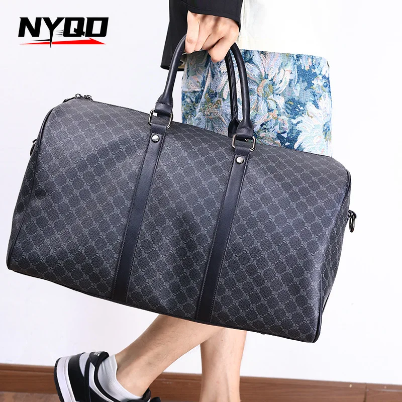 Bolso de viaje negro de negocios a la moda para hombre, bolso de equipaje de viaje de gran capacidad, bolso con estampado clásico, bolsos de hombro para hombre