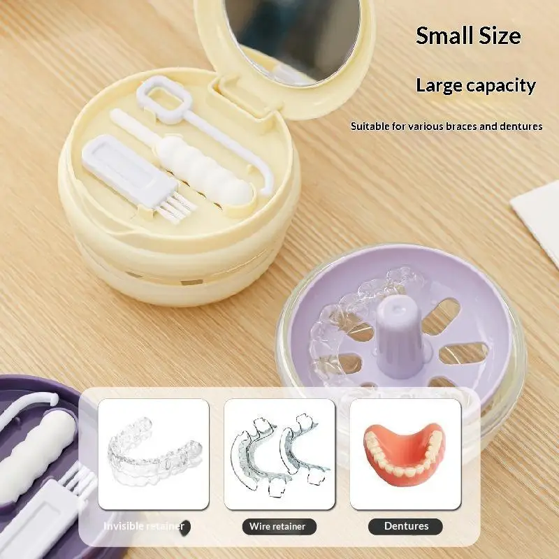 BPA Free Denture Aligner Retainer Case Spring Lift Leakproof Layered Design Easy Carry Storage Holder for Adults Travel Use