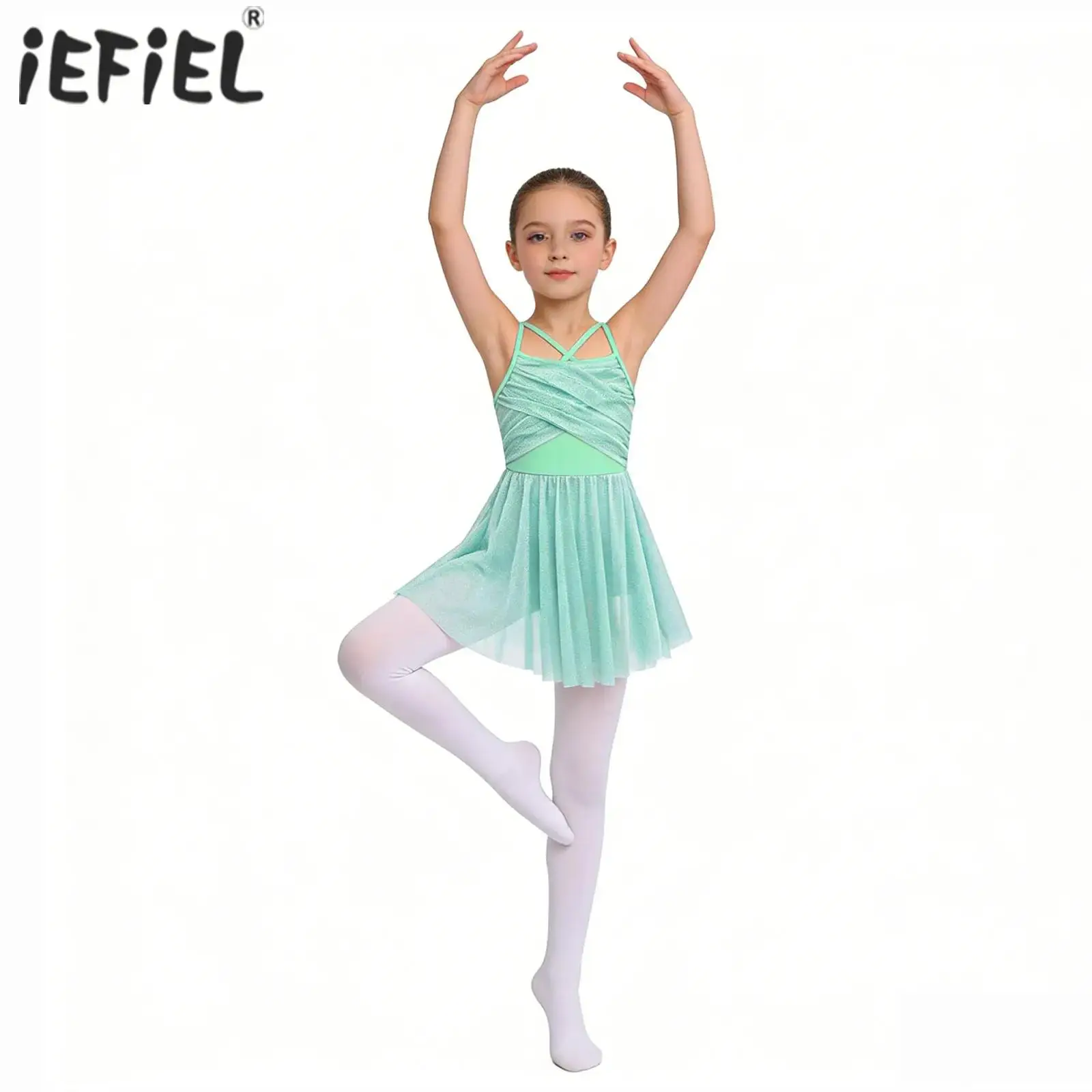 

Детское балетное платье для девочек с сетчатой накладкой, лирический костюм балерины, туту, гимнастический купальник, костюм для фигурного катания