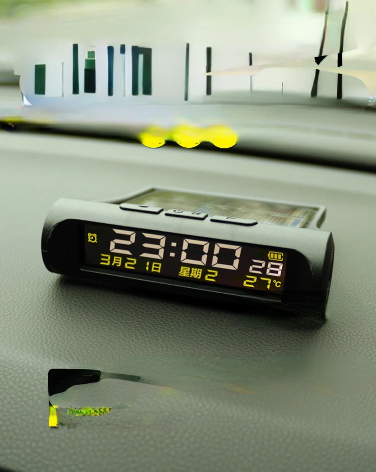 Car tram solar glow-in-the-dark car clock thermometer day of the week second truck passenger car universal timetable