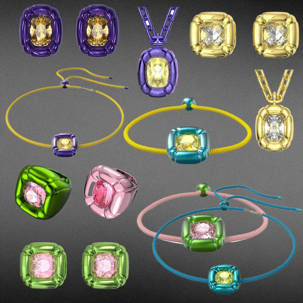 

2026 High Quality Jewelry Women's Crystal Pillow Shaped Cutting Necklace Bracelet Earrings Ring Luxury Banquet Party Essential