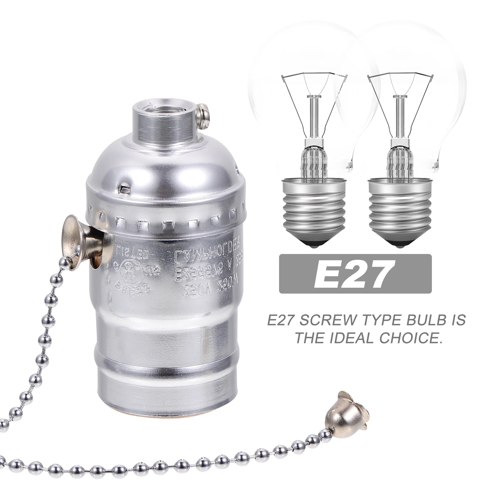 Zipper Switch Aluminum Lamp Holder Pendant Lamps Light Adapter E27 Screw Bulb Premium Material