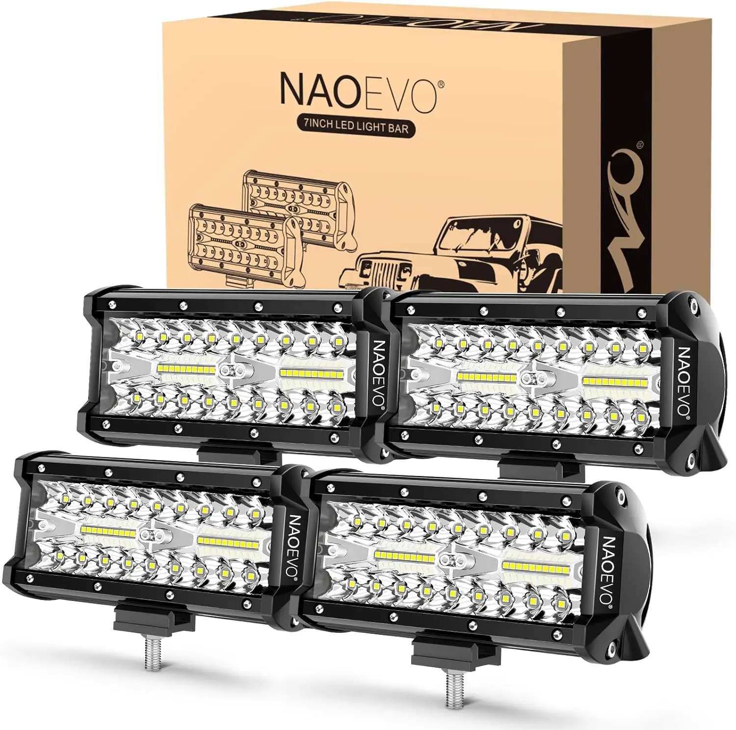 

7 Inch LED Light Bar, 480W 48,000LM Offroad Fog Driving Lights Spot Flood Combo Beam for Truck Boat ATV UTV, Set of 4 White