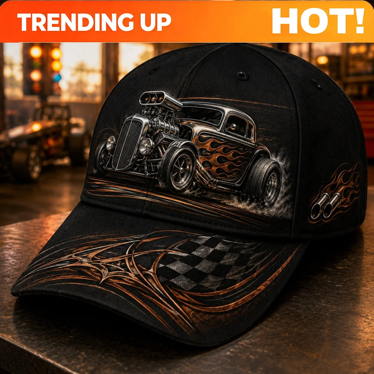 Customization Baseball Cap Men Black Hot Rod Flame Checker Racing Graphic Men'S Hats Hats For Men Snapback Hats For Men Summer H