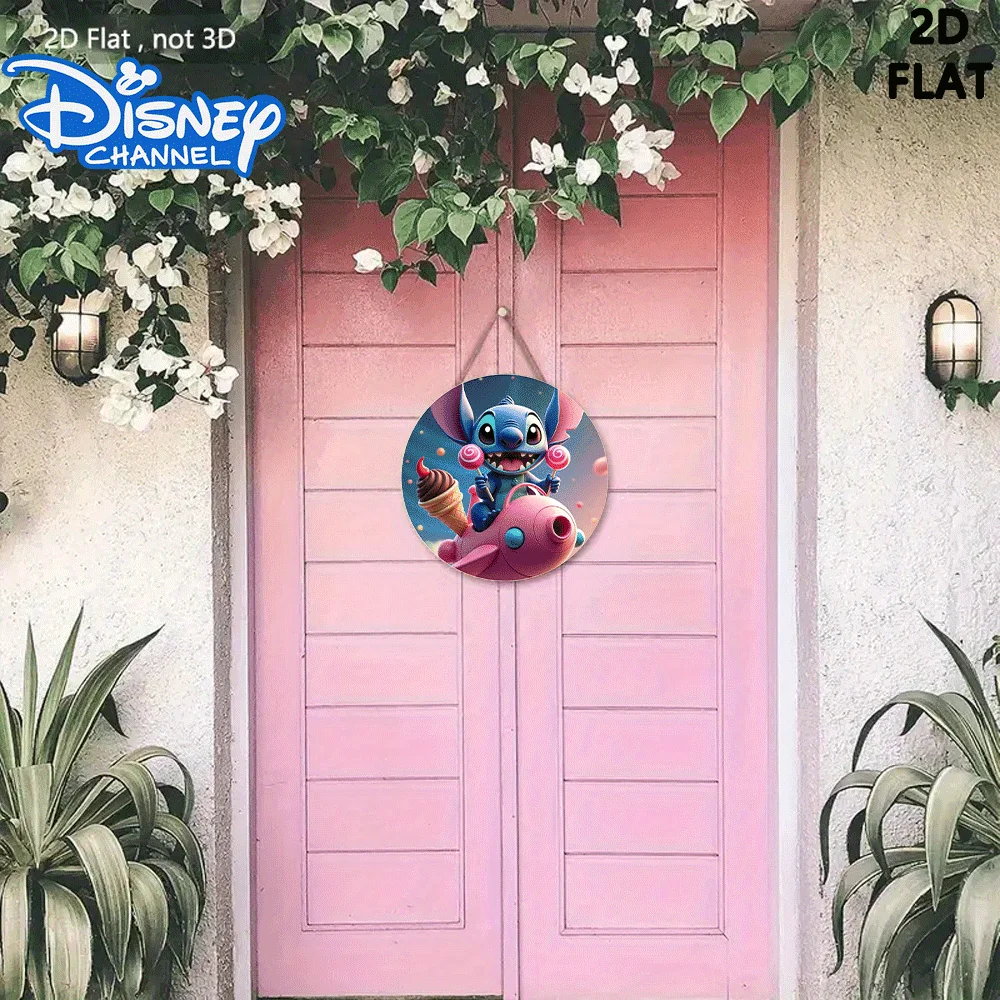 مسطح ثنائي الأبعاد، ديكور منزلي رسمي من ديزني ثنائي الأبعاد - قطعة واحدة من لوحة تعليق الباب الخشبي المستدير (7.87 × 7.87 بوصة)، خشب مع مخروط آيس كريم و