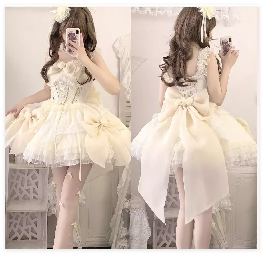 First Love Sweet Beige Birthday Dress Lolita Gentle Little Flower Wedding Dress