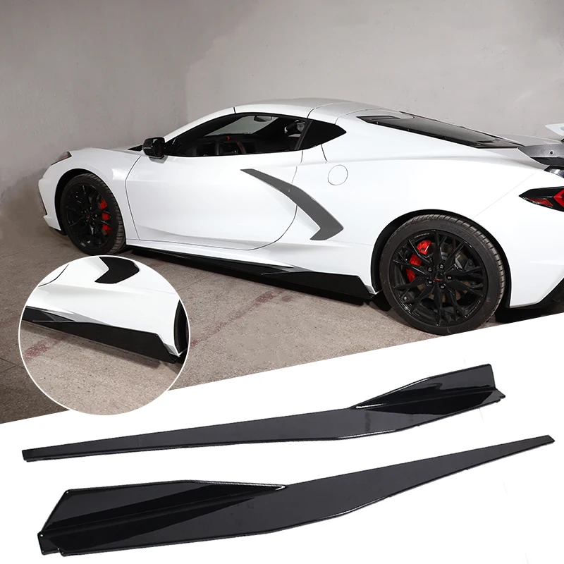 ABS Black Car Side Skirts Extension Rocker Panels Lip Splitters Bumper For Chevrolet Corvette C8 2020-2023 Exterior Accessories