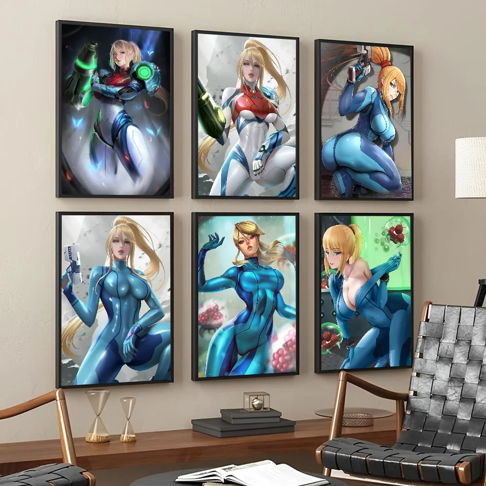 Anime Girl Samus Aran Cartoon Poster Stickers Living Room Bedroom Entrance Cafe Wall Art Decoration Painting Room Home Decor