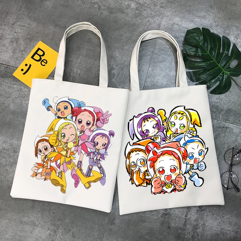 Ojamajo Doremi Magical Harajuku Art Shopping Black Bags Canvas Tote Bag Cartoon Cloth Bag Handbag Shoulder Bags Custom