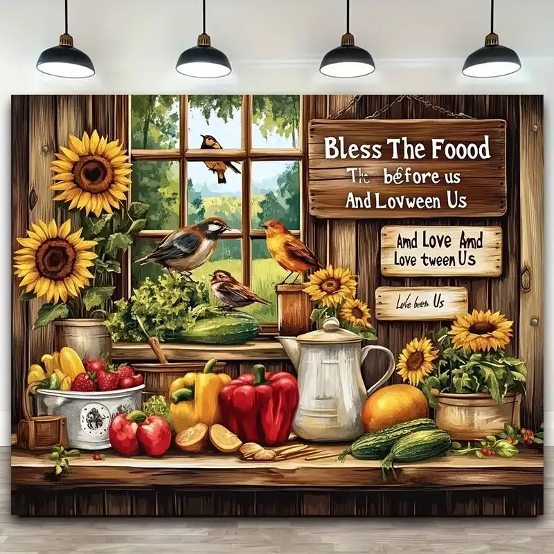 Vibrant Fruit and Vegetable Themed Custom Farm Party Decoration Banner Provided With Portrait Photography Studio Prop Background