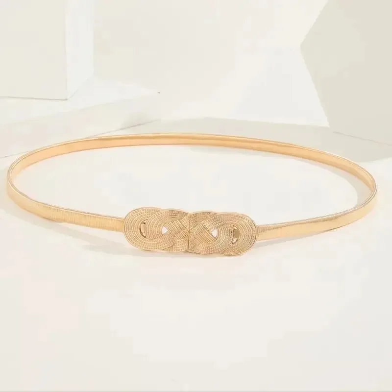 حزام سلسلة ذهبي وفضي للسيدات - حزام خصر معدني مرن قابل للتعديل للفساتين والجينز وملابس Y2K، أنيق ومتعدد الاستخدامات