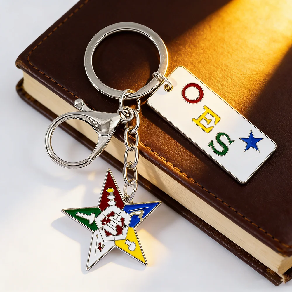 Masonic the Order of the Eastern Star Charm Keychain & Keyring Unisex Fashion Jewelry Gift Freemasonry Symbolic Ornaments